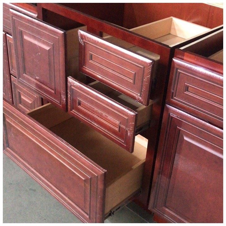 Red Lacquer Kitchen Base Cabinets