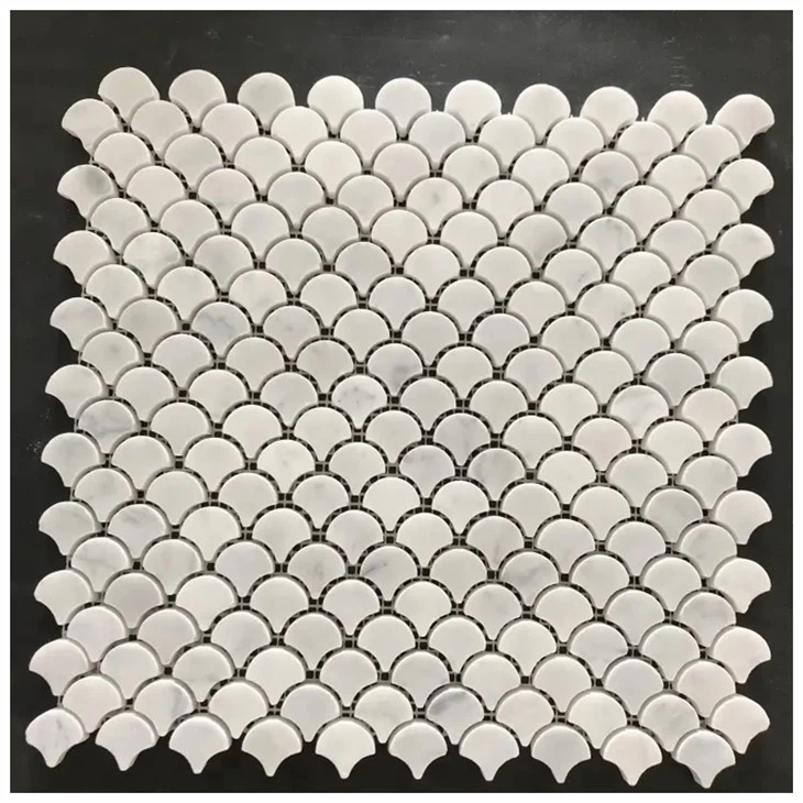 Carrara White Marble Fish Scale Shape Mosaic Tiles